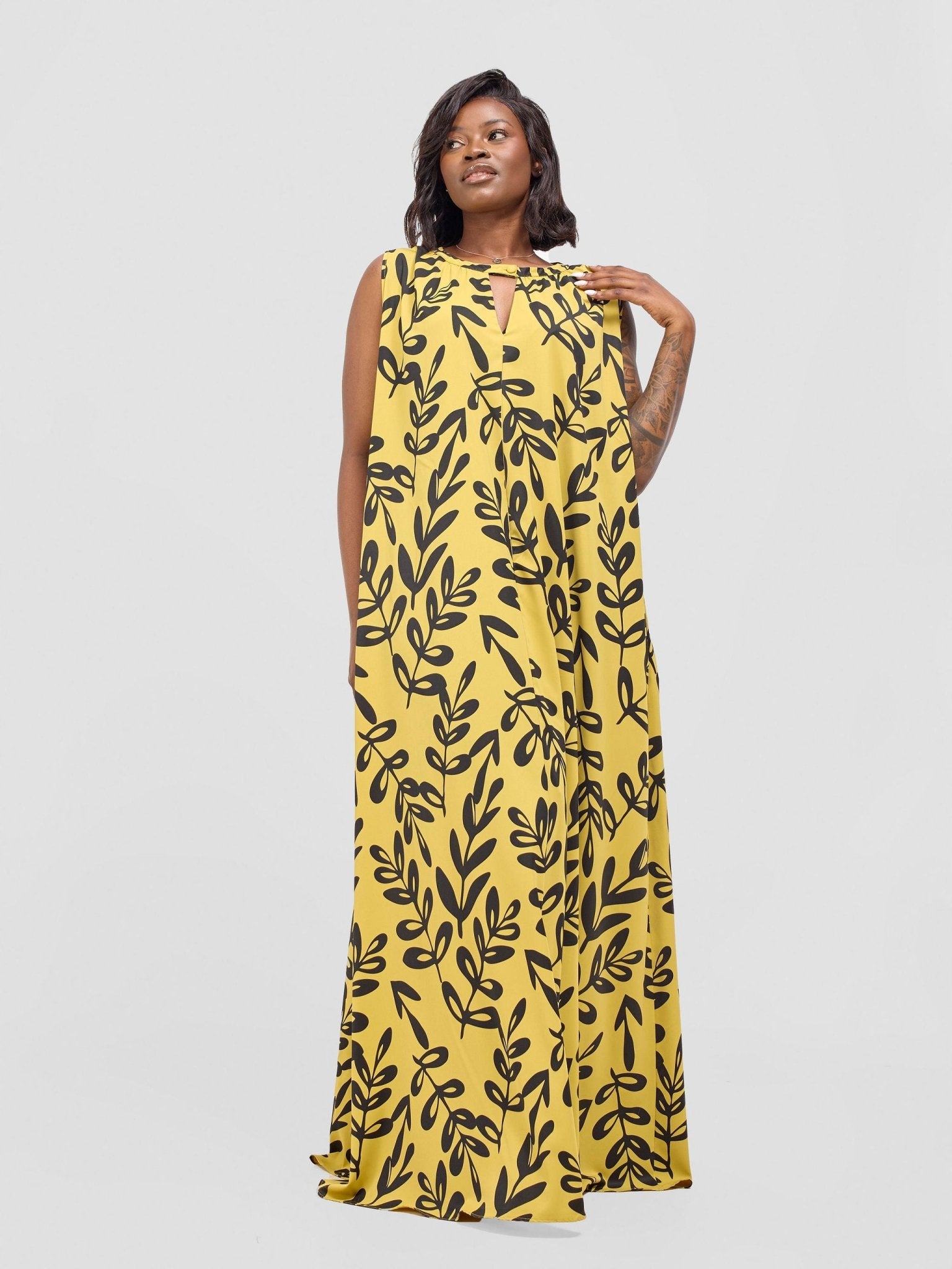 Vivo Tuni Dolman Dress - Mustard Abstract Print