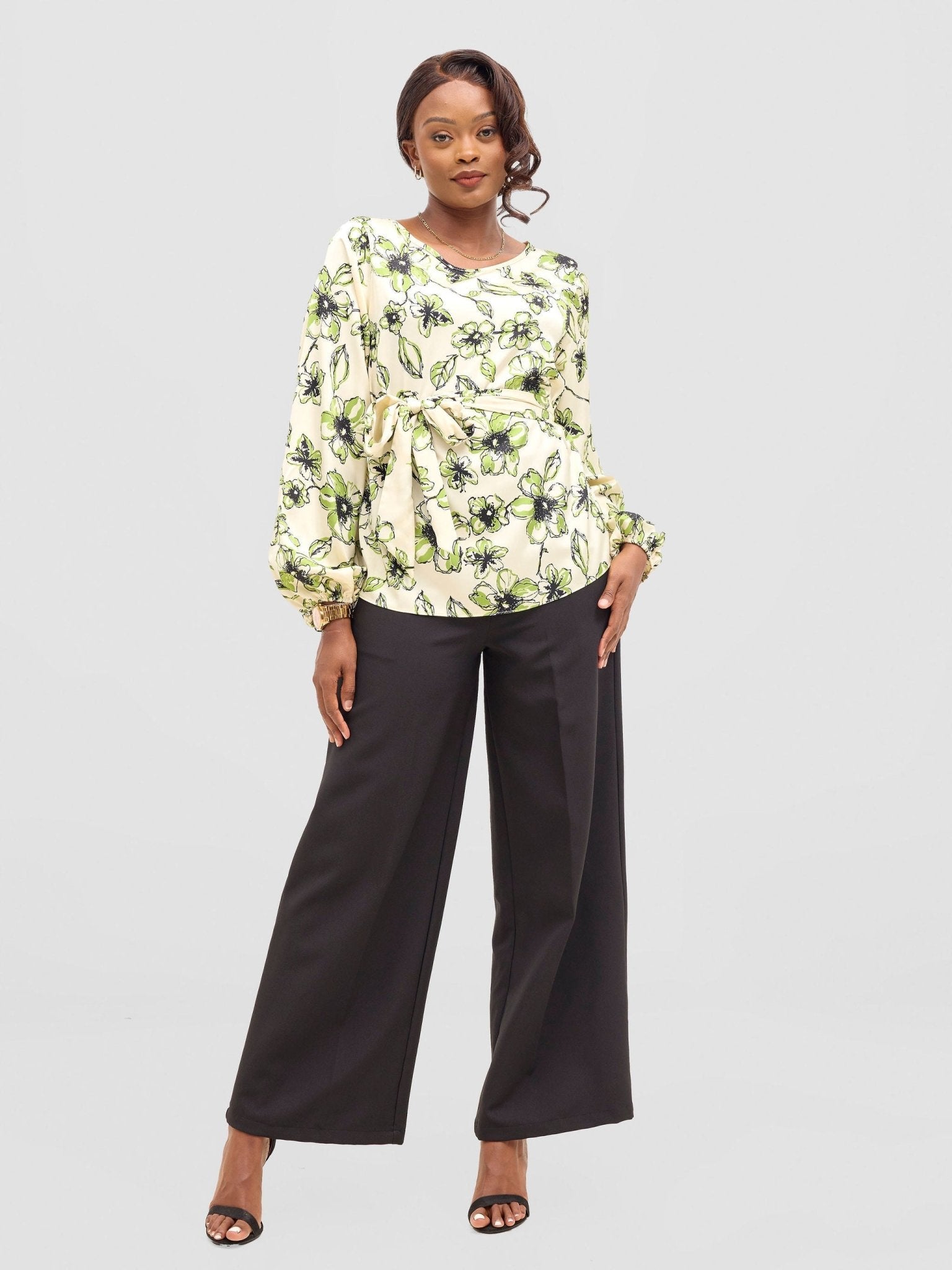 Vivo Sawari Long Sleeve V-Neck Top - Dark Green
