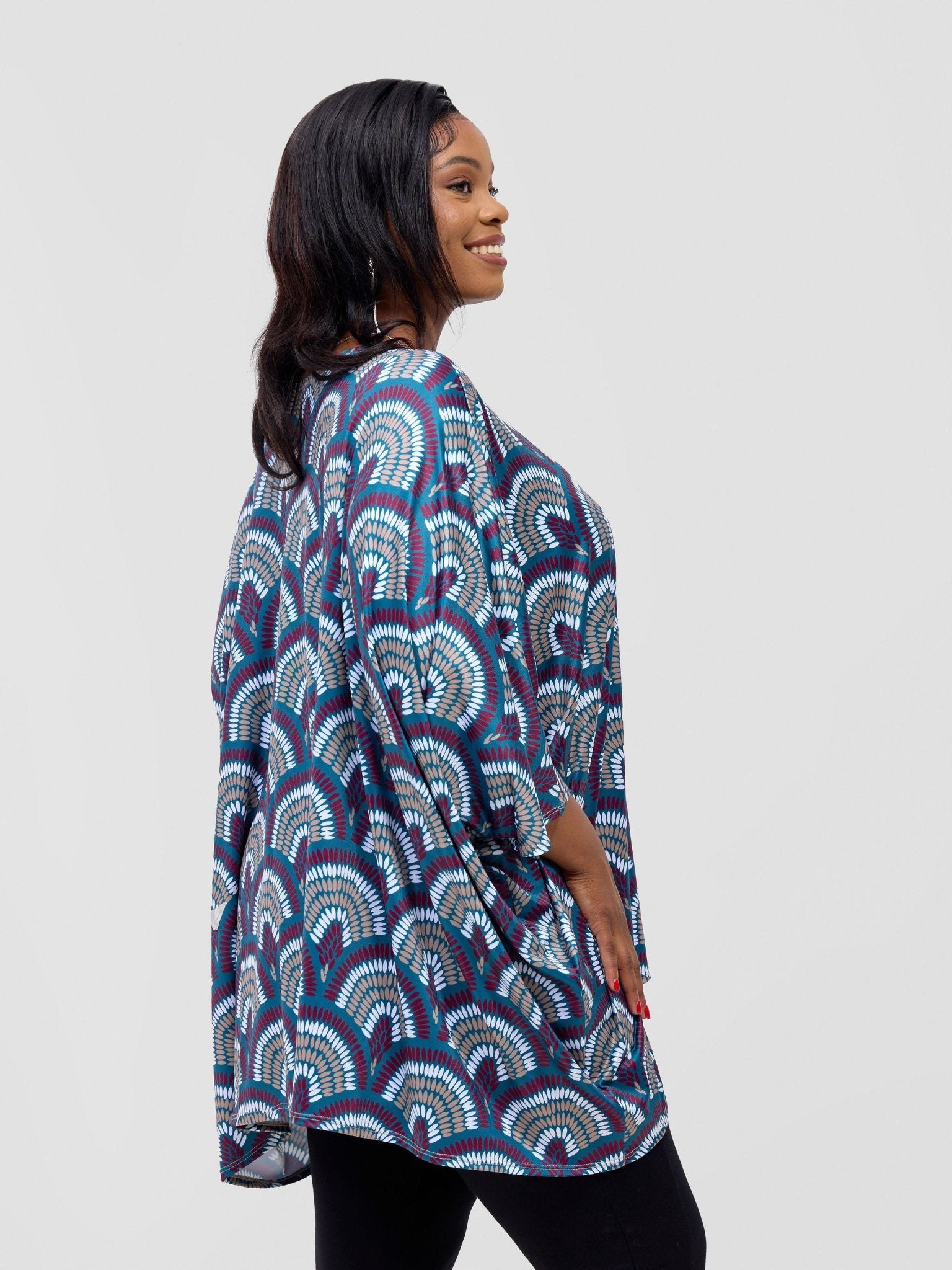 Vivo Basic Nandi High Slit Kimono - Burgundy Print