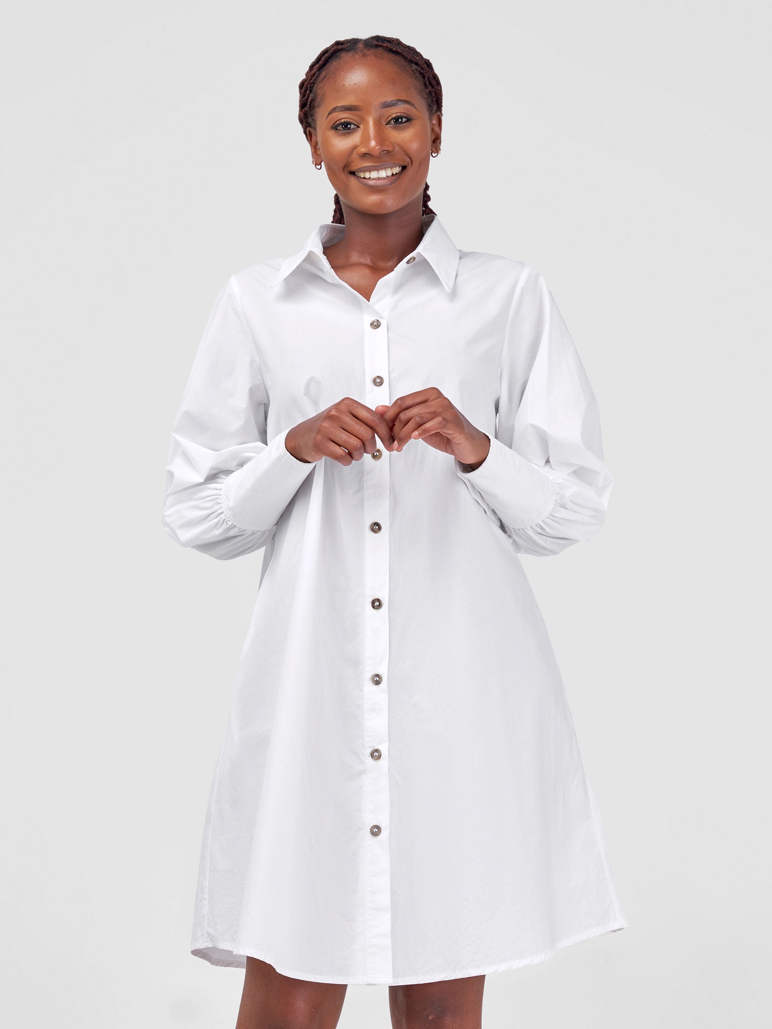 Safari Huru Cap Sleeved Hi - Low Dress - White