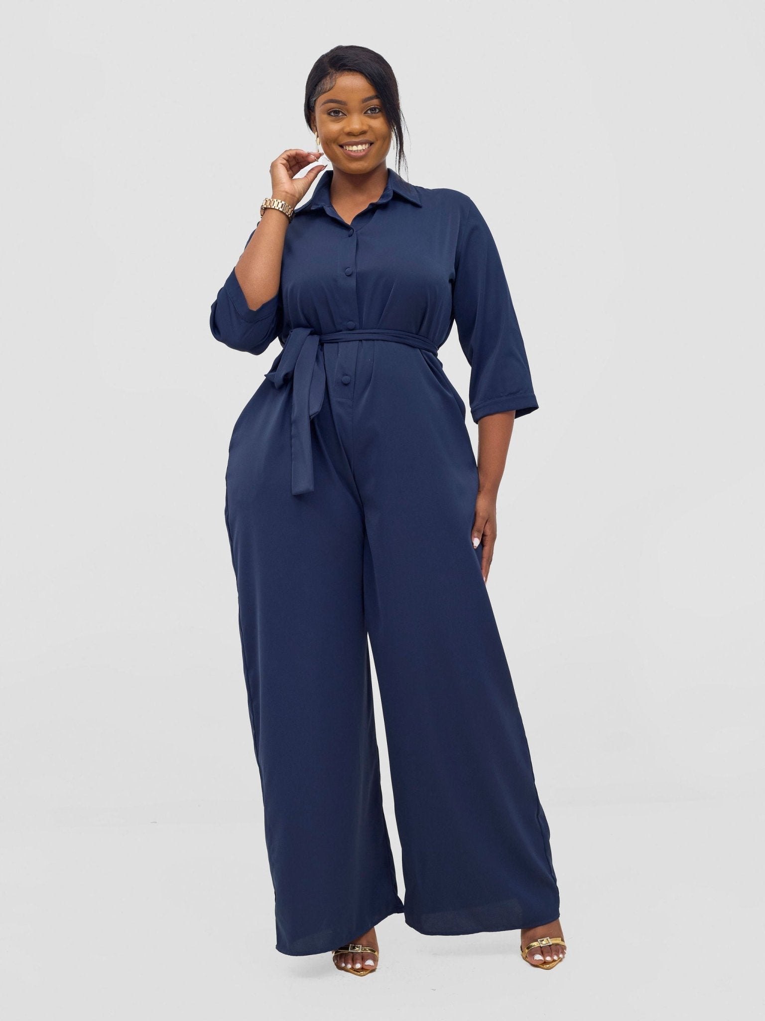 Vivo Dayo Off Shoulder Split Sleeve Jumpsuit - Navy Blue main image 1