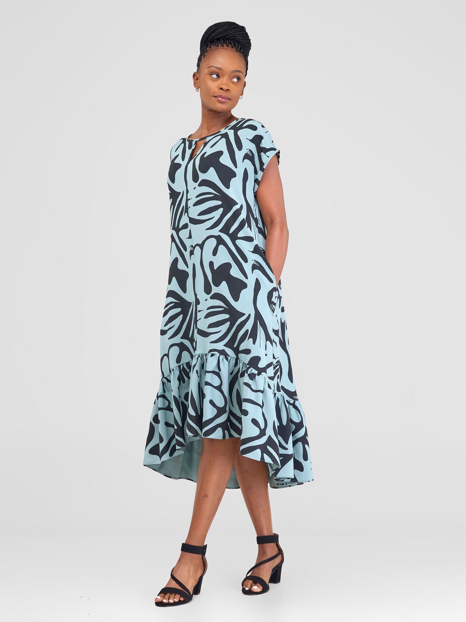 Safari by Vivo Zehra Tie Waist Kimono Dress - Black Textured Print main image 1