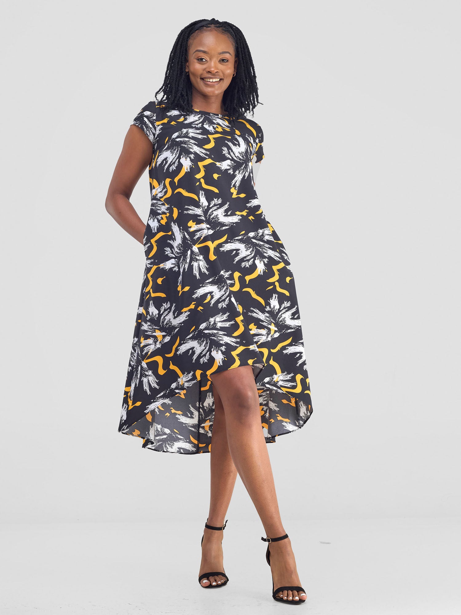 Vivo Basic Sleeveless Tent Dress - Cream / Green Sinka Print main image 1