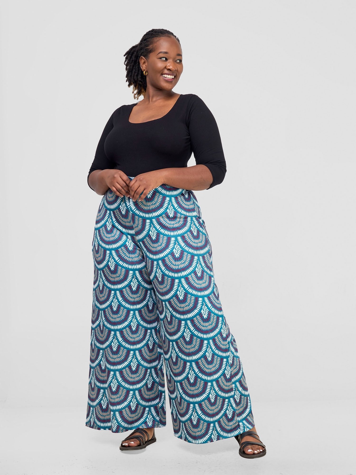 Vivo Nkasi Wide Leg Pants - Teal / Burgundy Kasi Print  Shopzetu