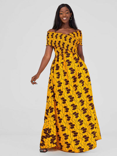Afafla Ankara Stretch Dress - Mustard