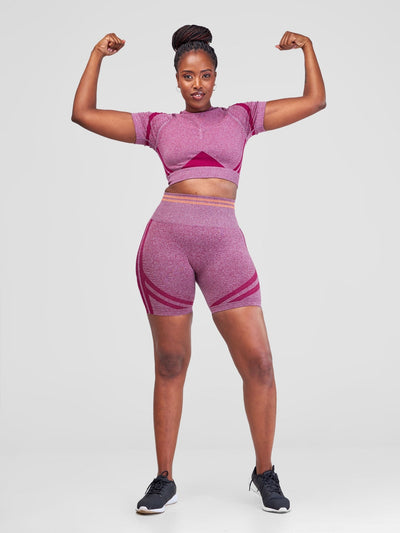 Ava Fitness Mindy Workout Short Set - Dark Red - Shopzetu