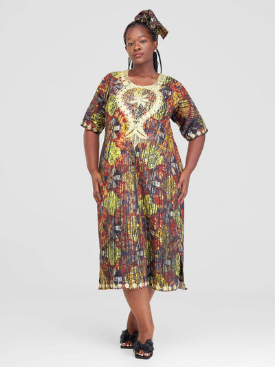 PrettyGline Ankara Batik Dress - Brown / Yellow - Shopzetu