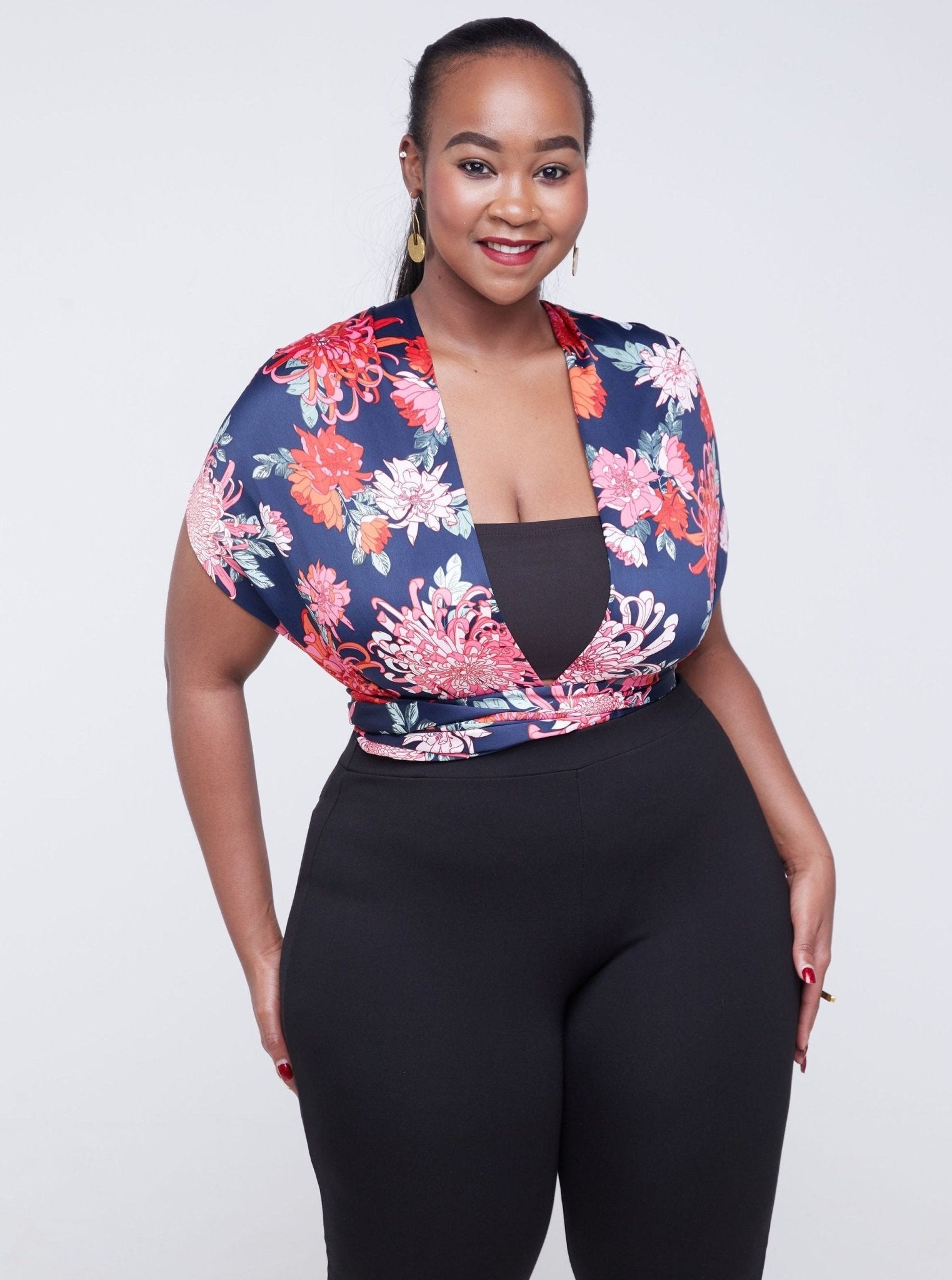 Vivo Raha Multiway Bodysuit - Navy Blue / Red Floral Print – Shopzetu