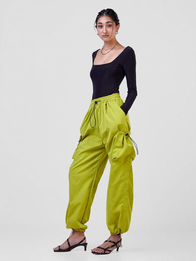 Carrie Wahu X SZ Parachute Straight Leg Cuffed Cargo Pants - Neon Green - Shopzetu