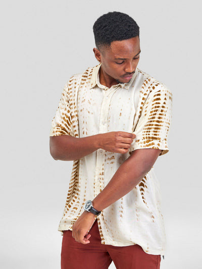 Vazi Afriq Tie & Dye Normal Collar Shirt - Khaki Brown / White - Shopzetu