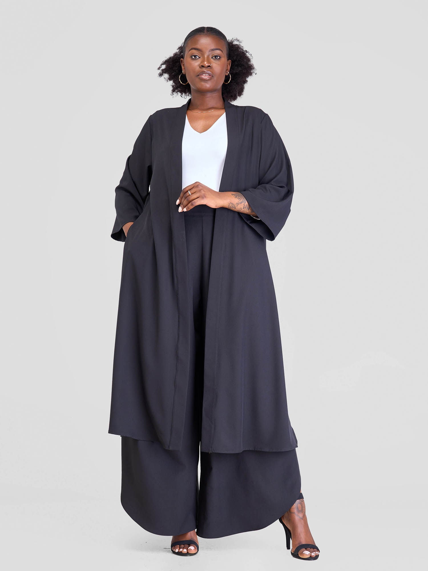 Vivo Mistari Long Sleeve Panelled Kimono - Black / Orange Print