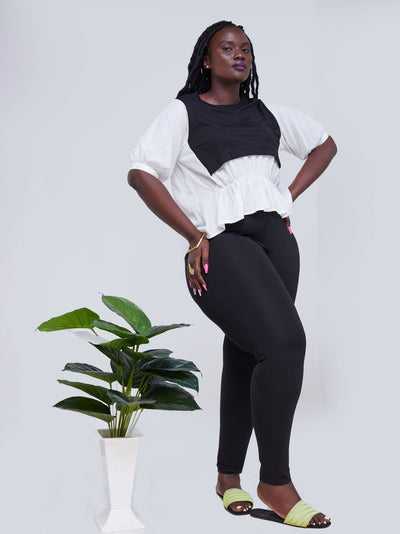 Alara Jersey Shirt Mix With Elastic Front Detail And Buttons At Back - B & W - Shop Zetu Kenya