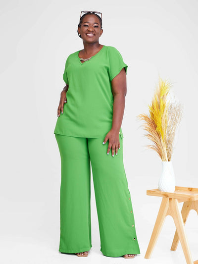 StyledBy-Lani 2 Piece Pant Set - Green - Shopzetu