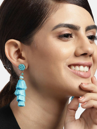 Slaks World Fashion Tassel Earrings - Blue / Gold - Shopzetu