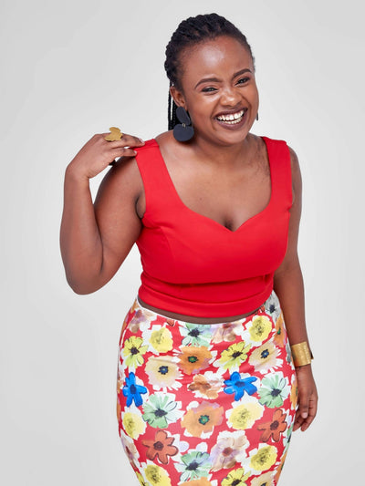 The Fashion Frenzy Floral Skirt Suit - Red - Shop Zetu Kenya