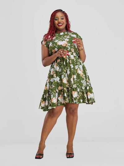 Elsie Glamour Ivy Floral Dress - Green Floral Print