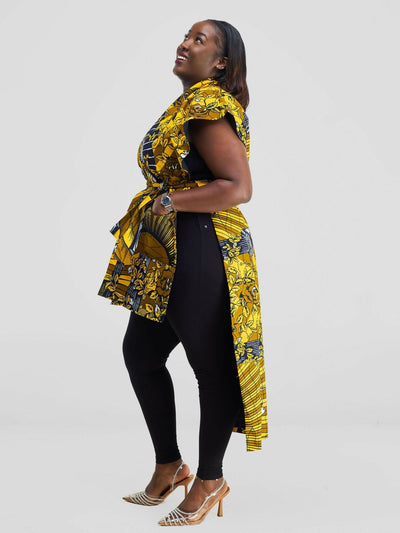 Simbaress Njano Midi Kimono - Black / Yellow - Shopzetu