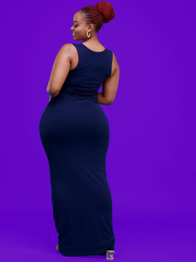 Vivo Basic Straight Maxi Dress - Navy Blue - Shopzetu