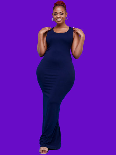 Vivo Basic Straight Maxi Dress - Navy Blue - Shopzetu