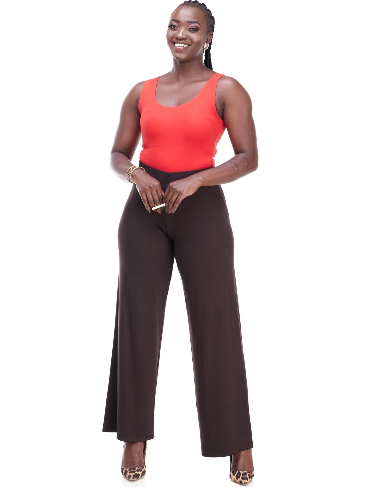 Basic Palazzo Pants - Chocolate - Shopzetu