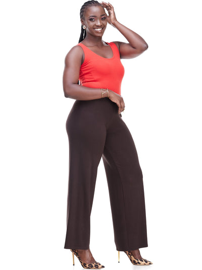 Basic Palazzo Pants - Chocolate - Shopzetu