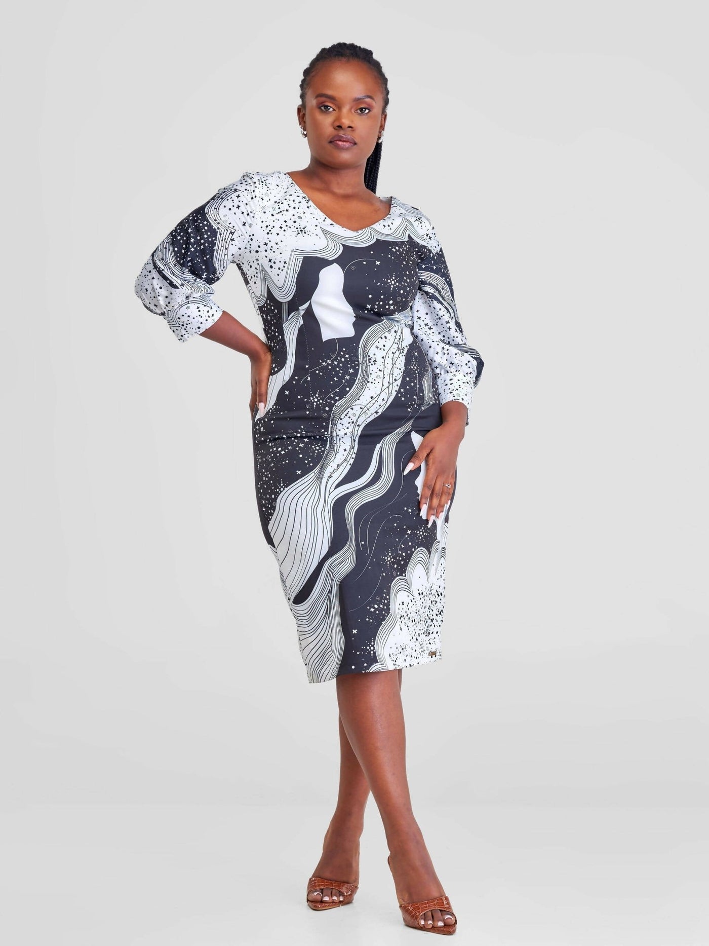 Immaculate Chic Galaxy Print Dress - Black / White - Shopzetu