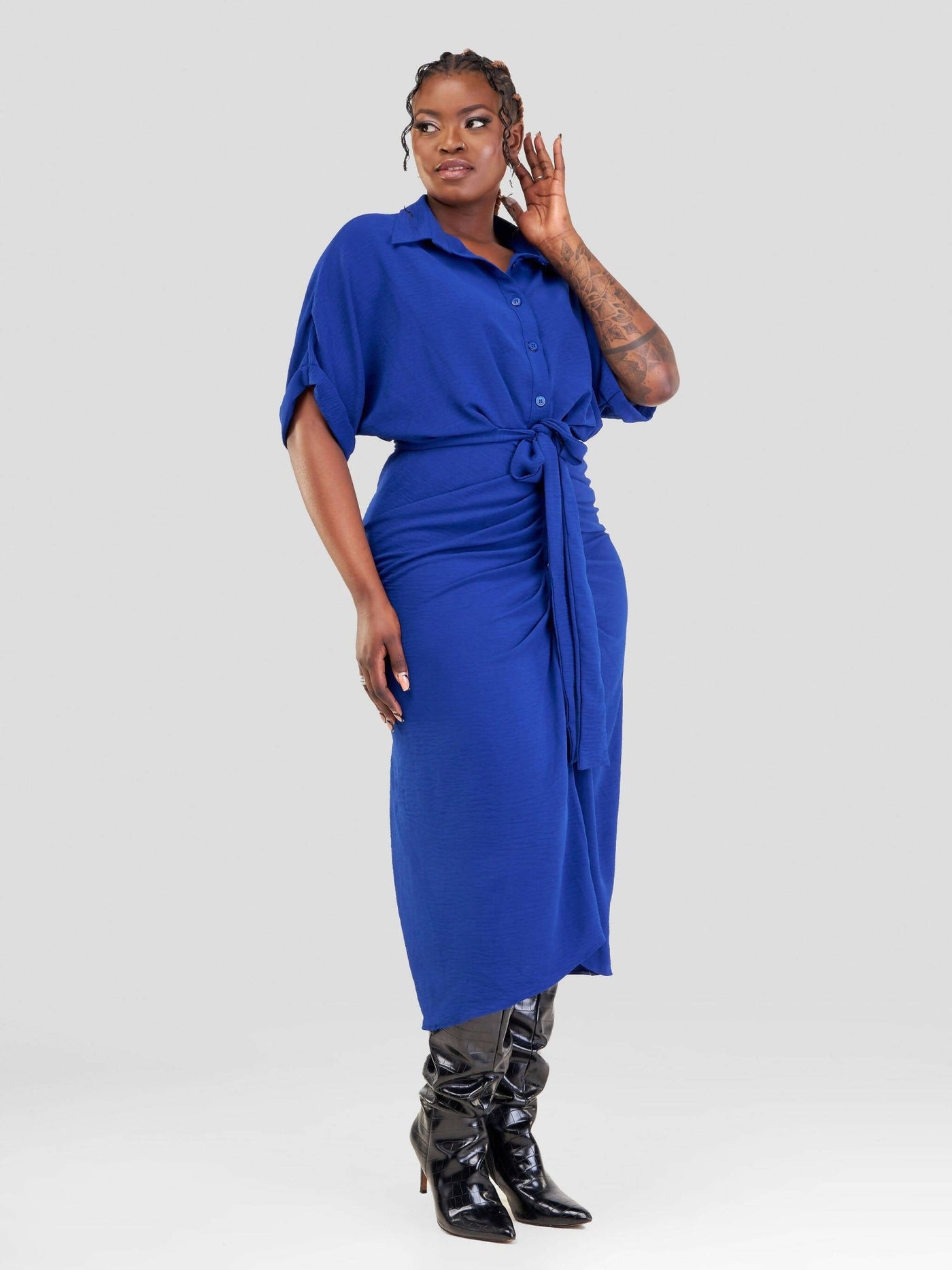 Lizola Amber Ruched Dress - Blue - Shopzetu