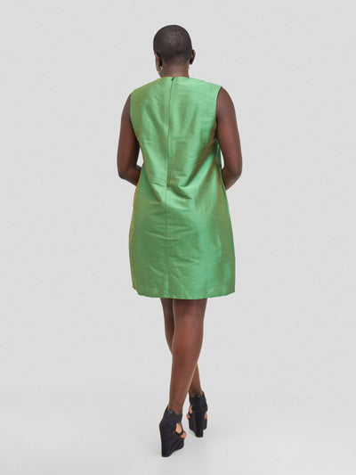 Fauza Design Kijani Raw Silk Sraight Dress - Green - Shopzetu