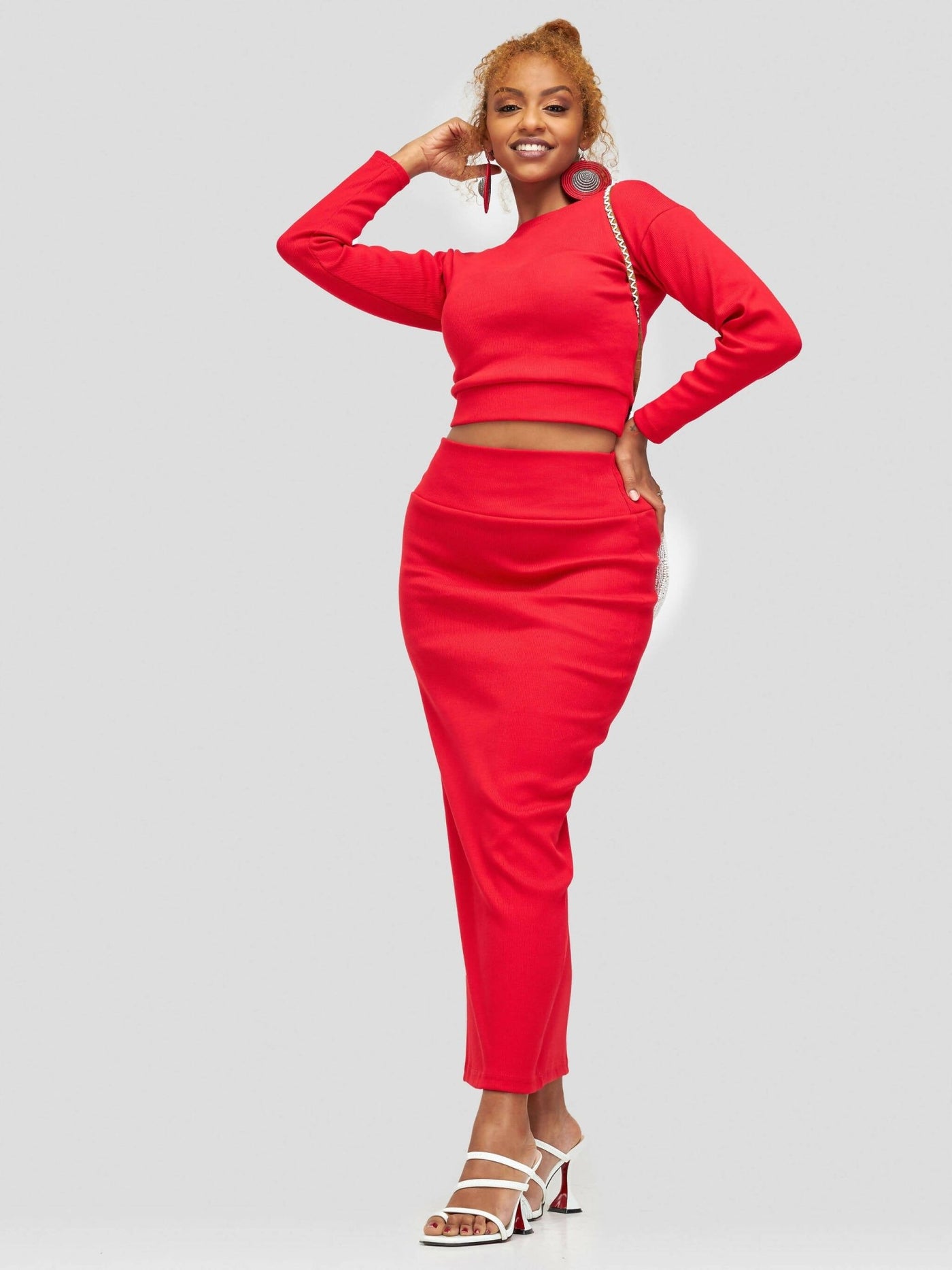 Chic Plug Skirt Suit - Red - Shopzetu