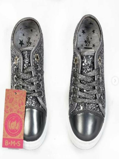 Girls Glitter Trainers Shoes - Grey - Shopzetu