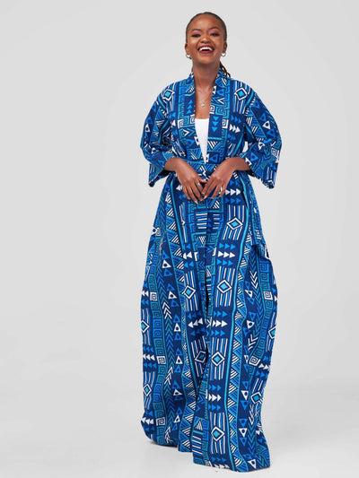 African Yuva Bahari African Print Kimono - Blue Print - Shopzetu