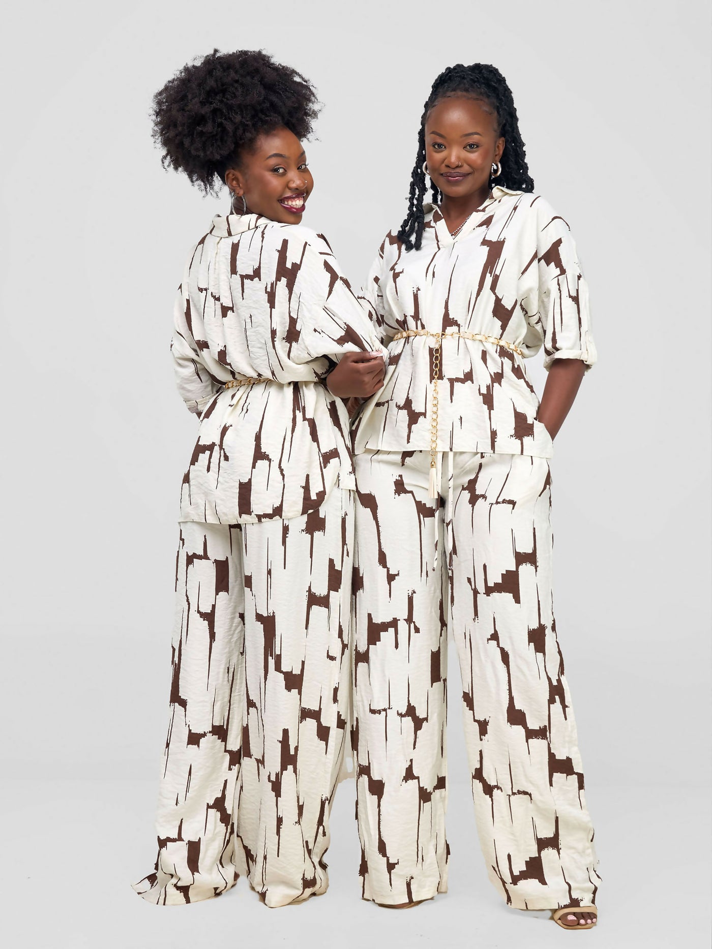 Snatched Wardrobe Tembo2 Piece Set - Cream / Brown Print