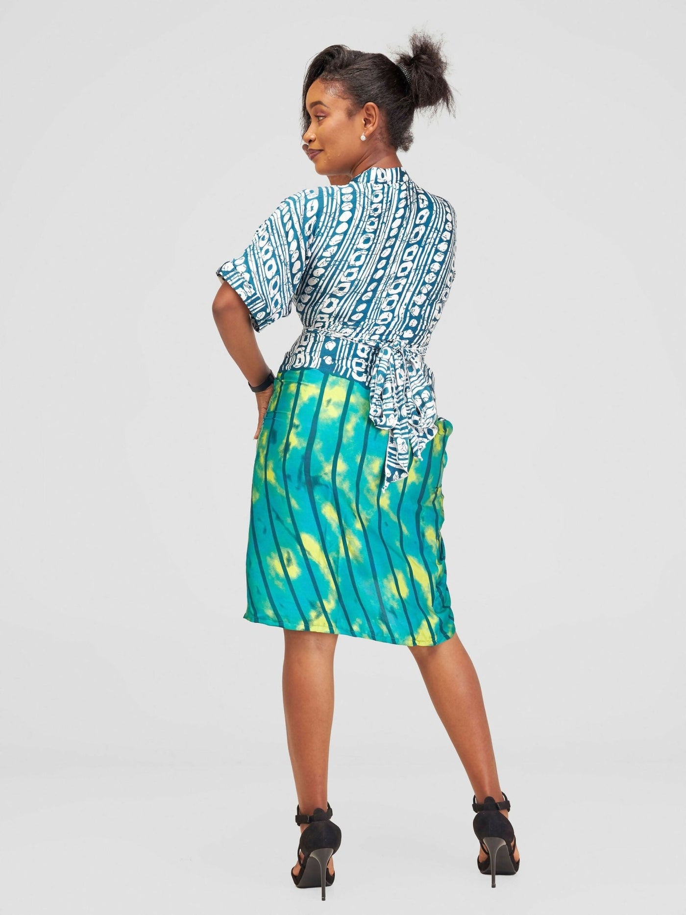 Nefpatra Africa Silk Adire Dress - Green - Shopzetu