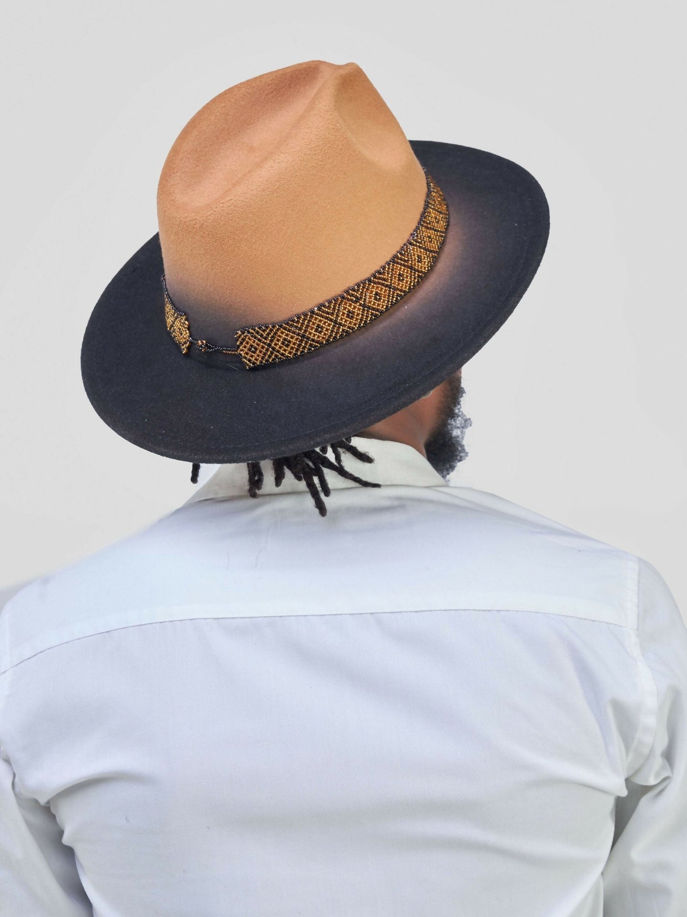 Ombre Beidge Beaded Fedora Hat - Beige - Shopzetu