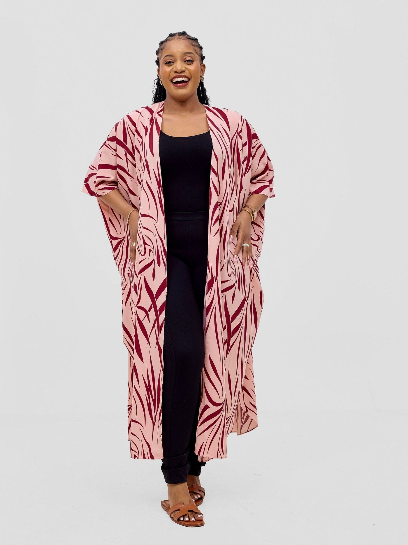 Basic Open Kaftan - Peach / Maroon - Shopzetu