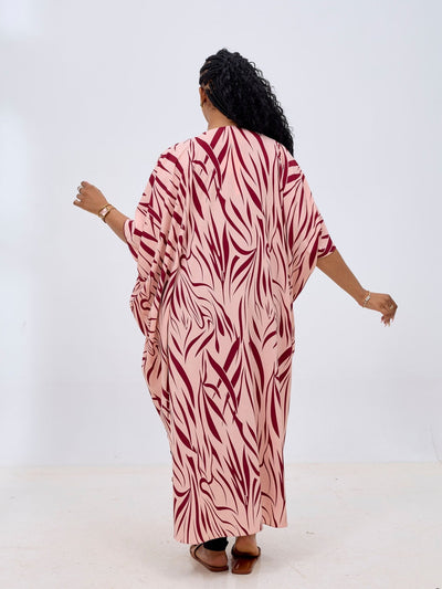 Basic Open Kaftan - Peach / Maroon - Shopzetu