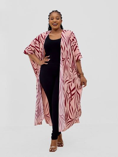 Basic Open Kaftan - Peach / Maroon - Shopzetu