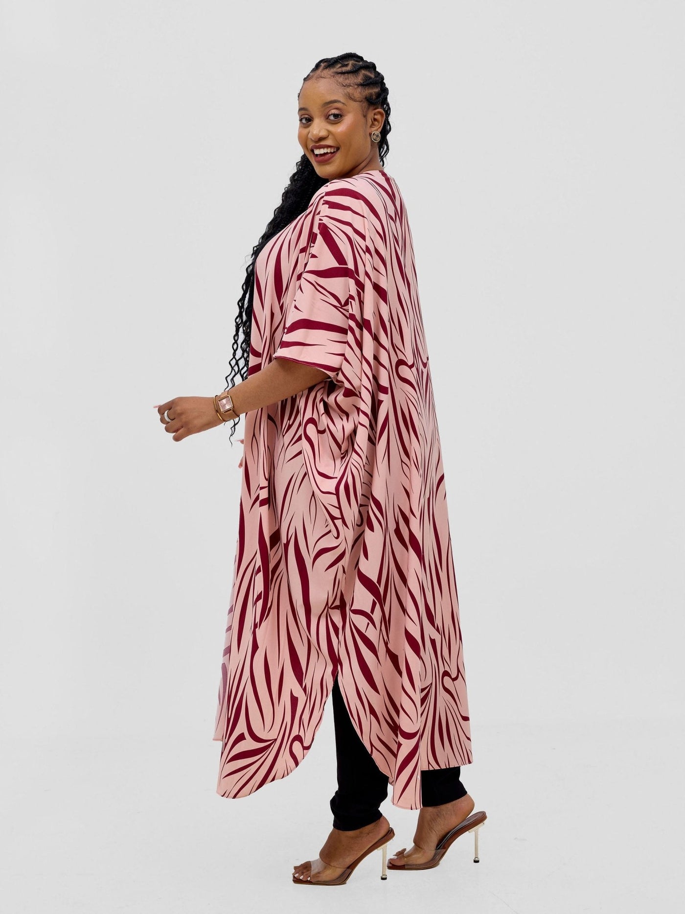 Basic Open Kaftan - Peach / Maroon - Shopzetu