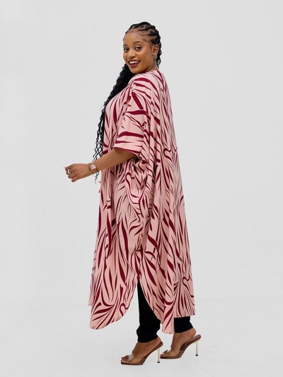 Basic Open Kaftan - Peach / Maroon - Shopzetu