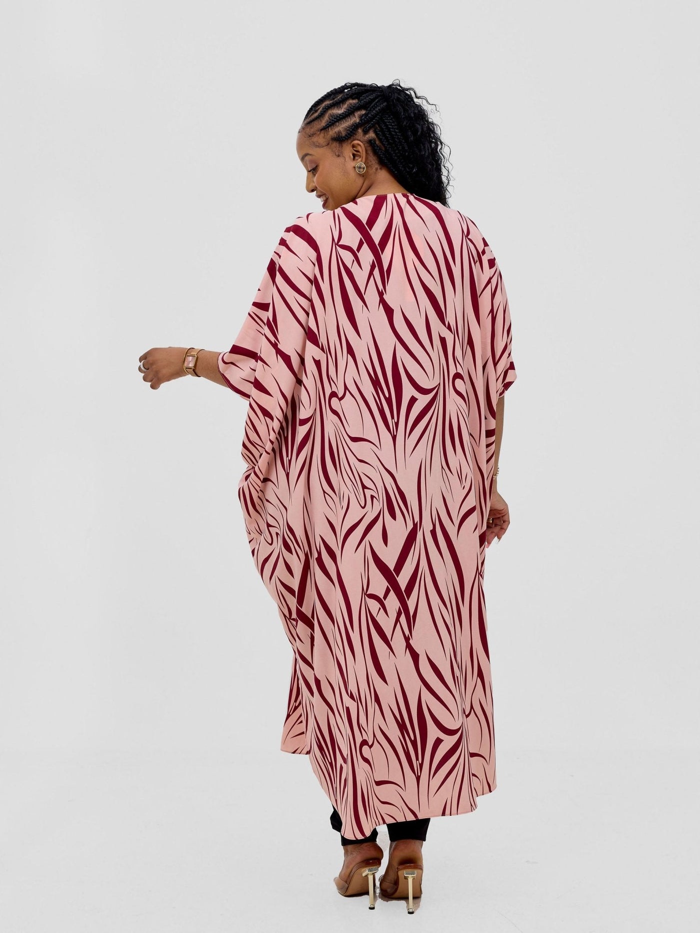 Basic Open Kaftan - Peach / Maroon - Shopzetu