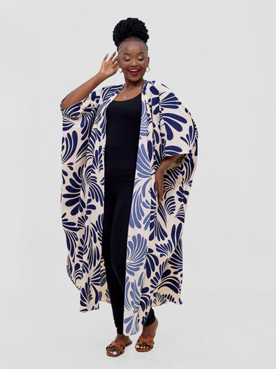 Basic Open Kaftan - Navy / Cream - Shopzetu