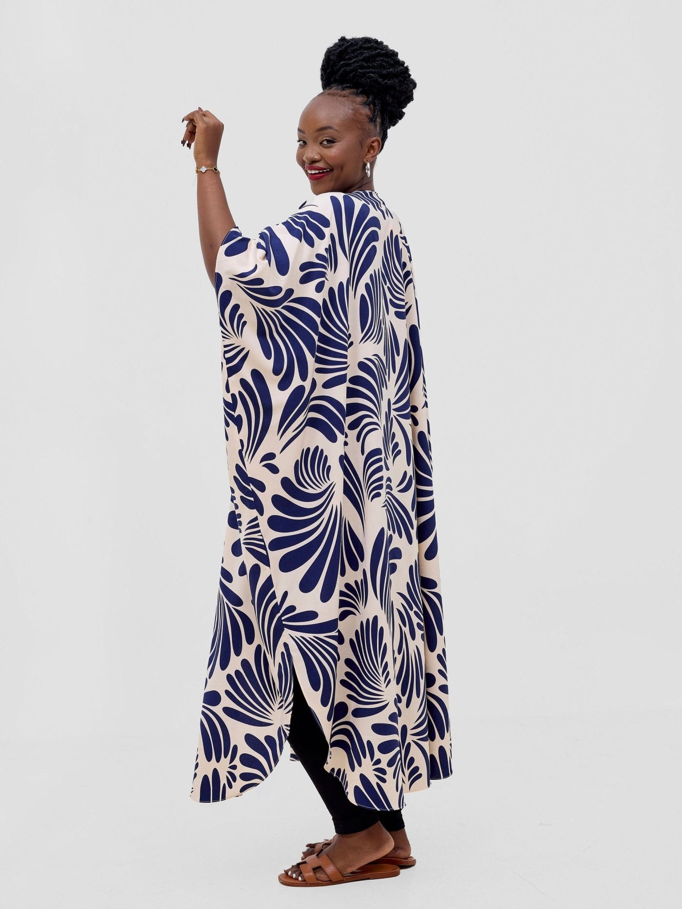 Basic Open Kaftan - Navy / Cream - Shopzetu