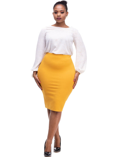 Vivo Waridi Pencil Skirt - Mustard - Shopzetu