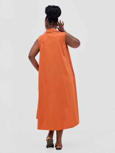 Safari Zene High Low Shirt Dress - Rust - Shopzetu