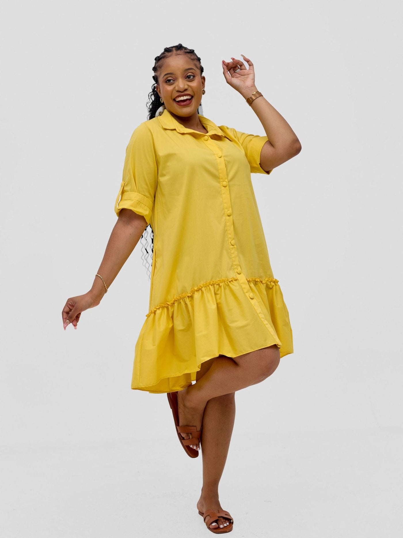 Safari Zene Tiered Above Knee Dress - Mustard - Shopzetu