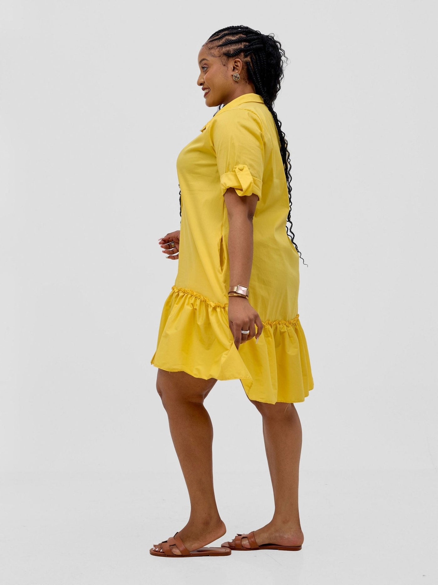 Safari Zene Tiered Above Knee Dress - Mustard - Shopzetu