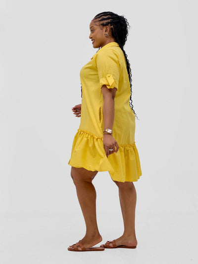 Safari Zene Tiered Above Knee Dress - Mustard - Shopzetu