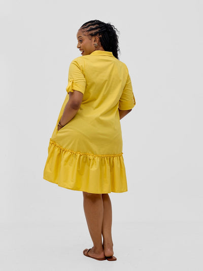 Safari Zene Tiered Above Knee Dress - Mustard - Shopzetu