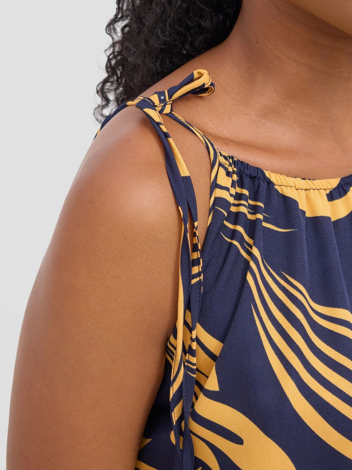 Vivo Maisha Strappy Maxi Cover Up Dress - Navy / Mustard Print - Shopzetu