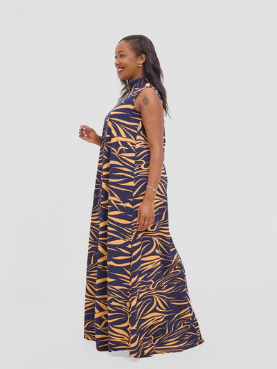 Vivo Bissa Reversible Maxi Dress - Navy / Orange Print - Shopzetu